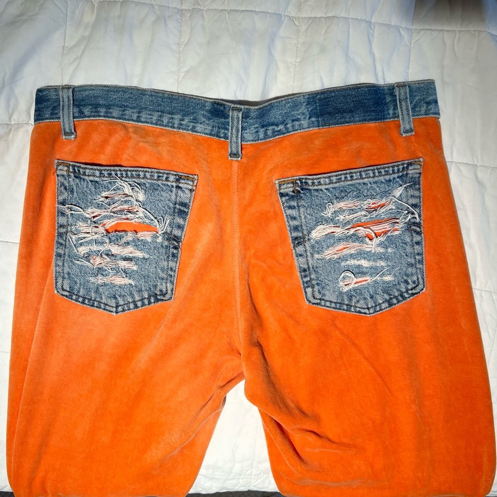 Velour sweatpants with denim trim